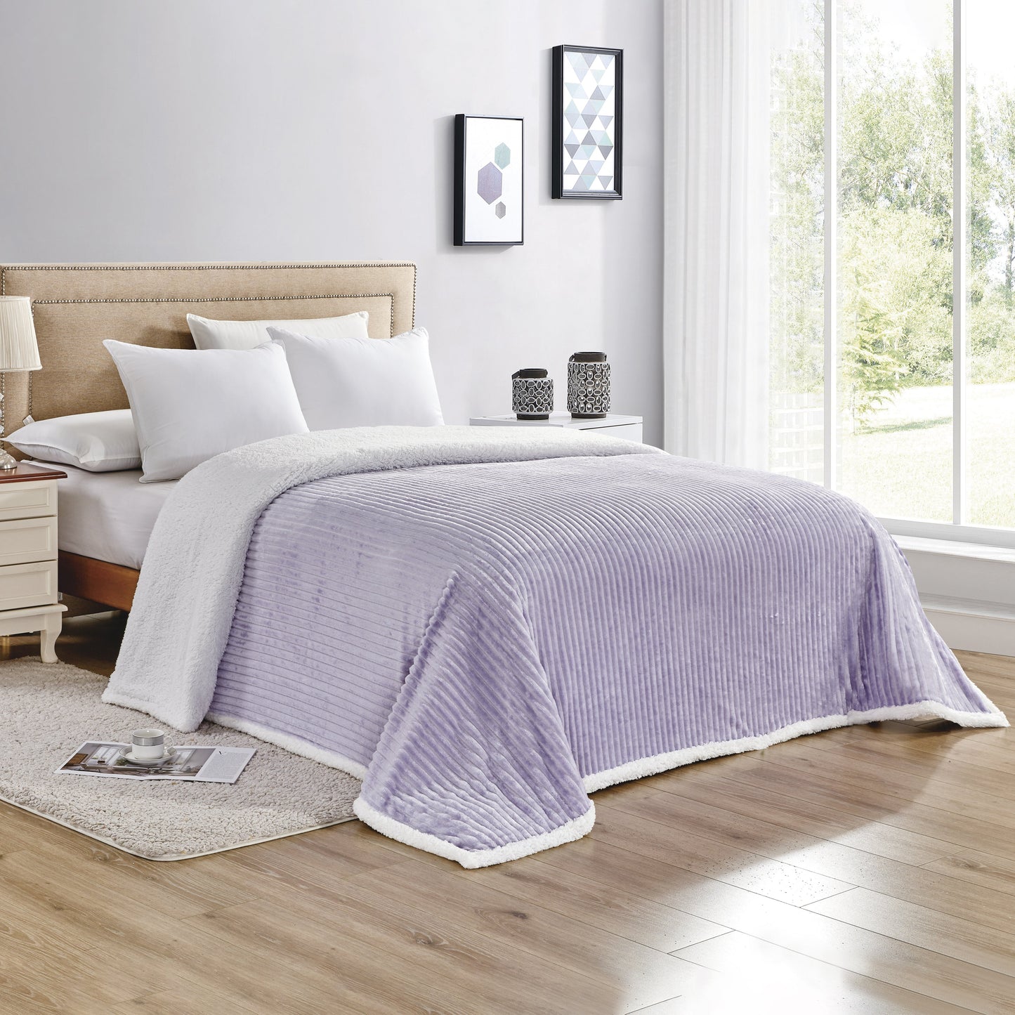 Luxury Bedding Outlet Corduroy Design Sherpa Fleece Blanket
