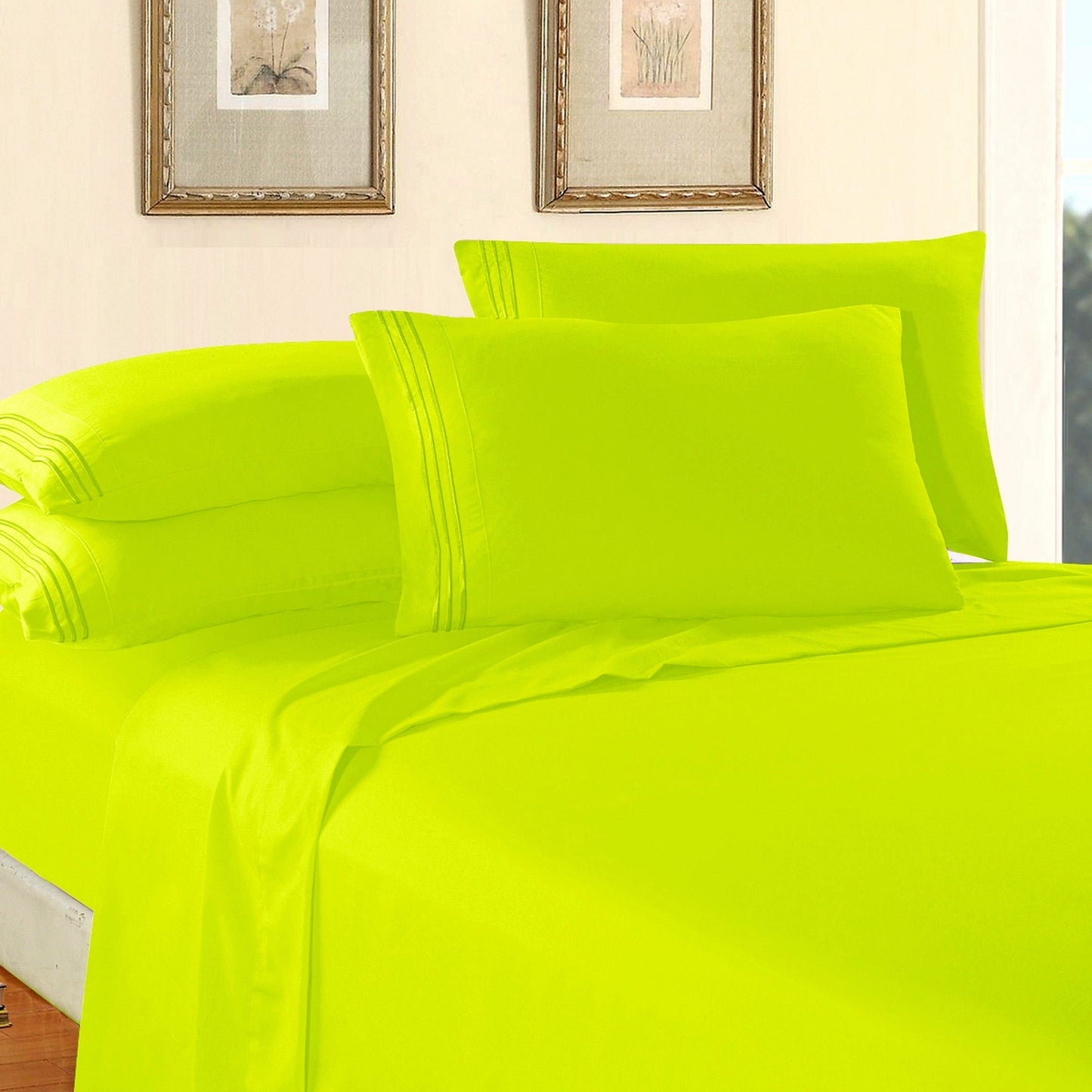Luxury Bedding Outlet Premium Quality 6-Piece 3-Line Embroidery Sheet Set