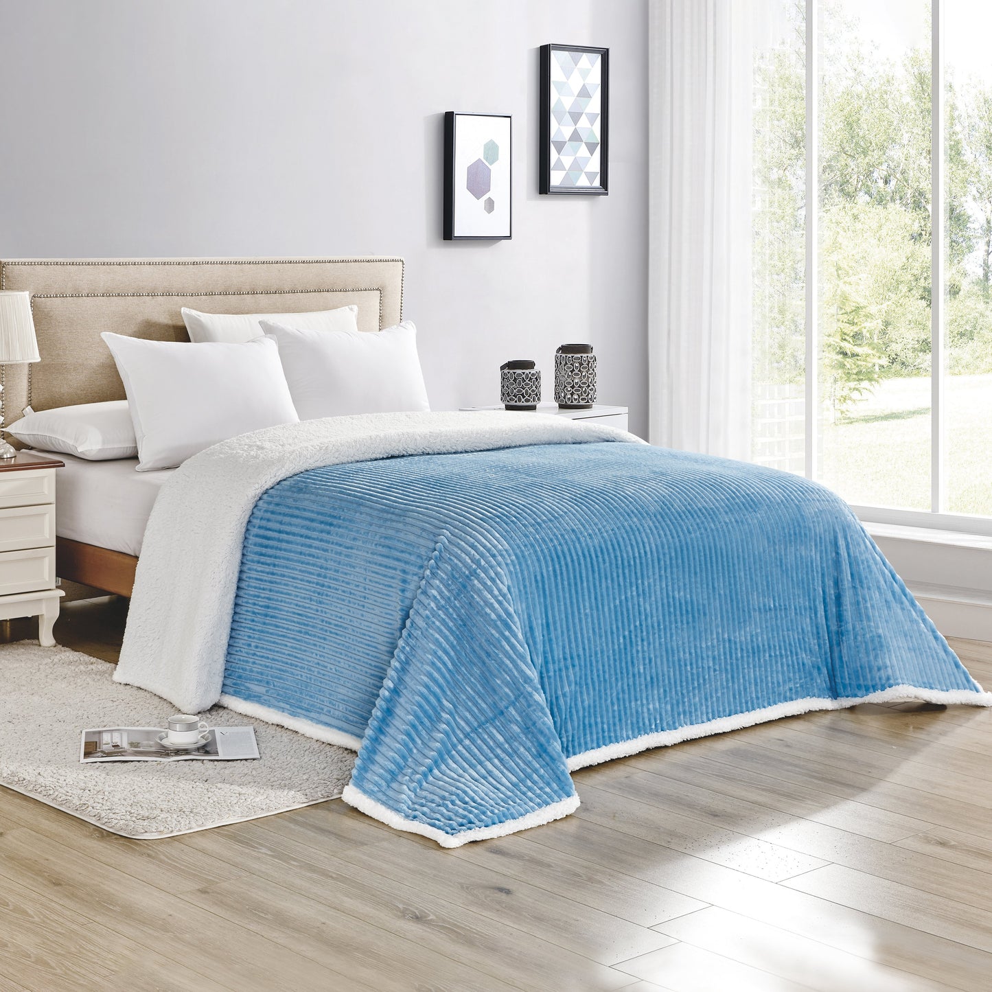 Luxury Bedding Outlet Corduroy Design Sherpa Fleece Blanket