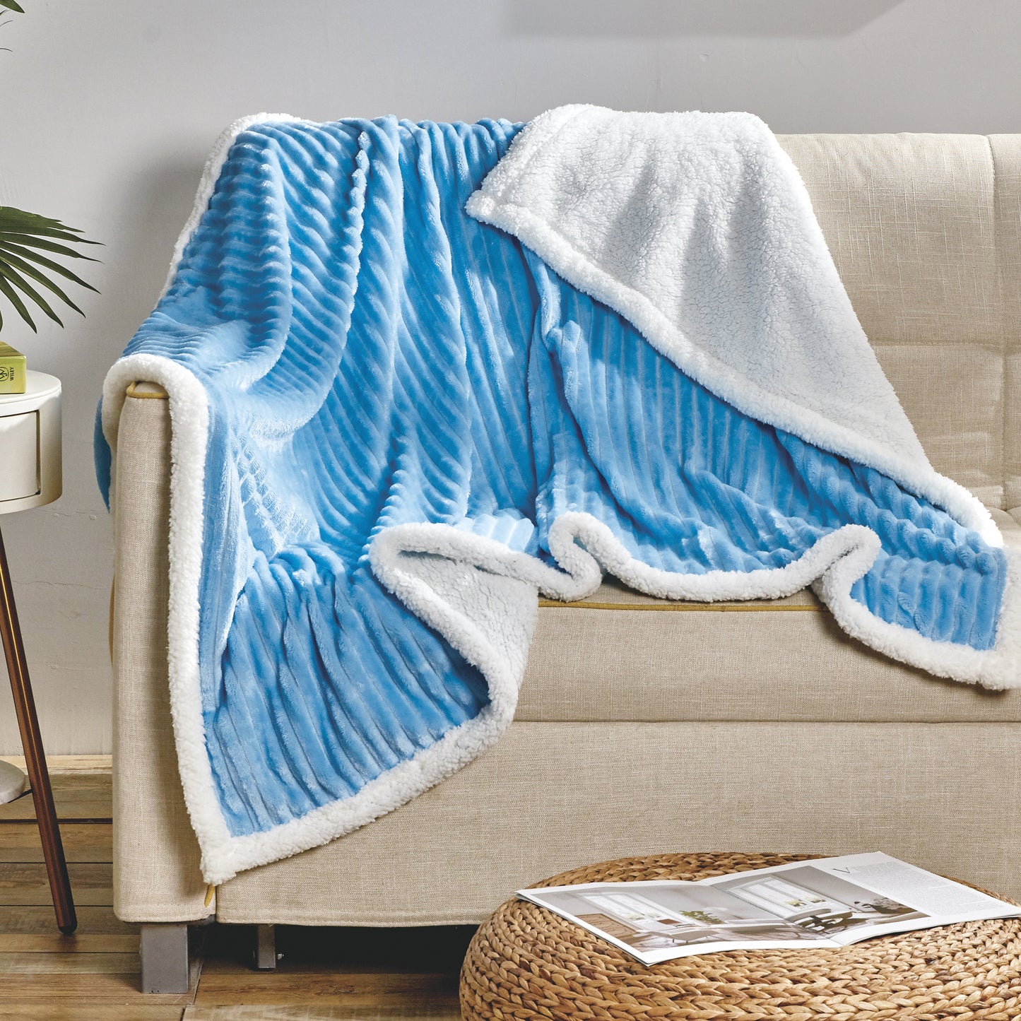 Luxury Bedding Outlet Corduroy Design Sherpa Fleece Blanket