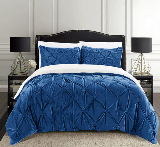 Luxury Bedding Outlet 3-Piece Pinch Pleated Micro-Suede Reversible Sherpa Comforter Set