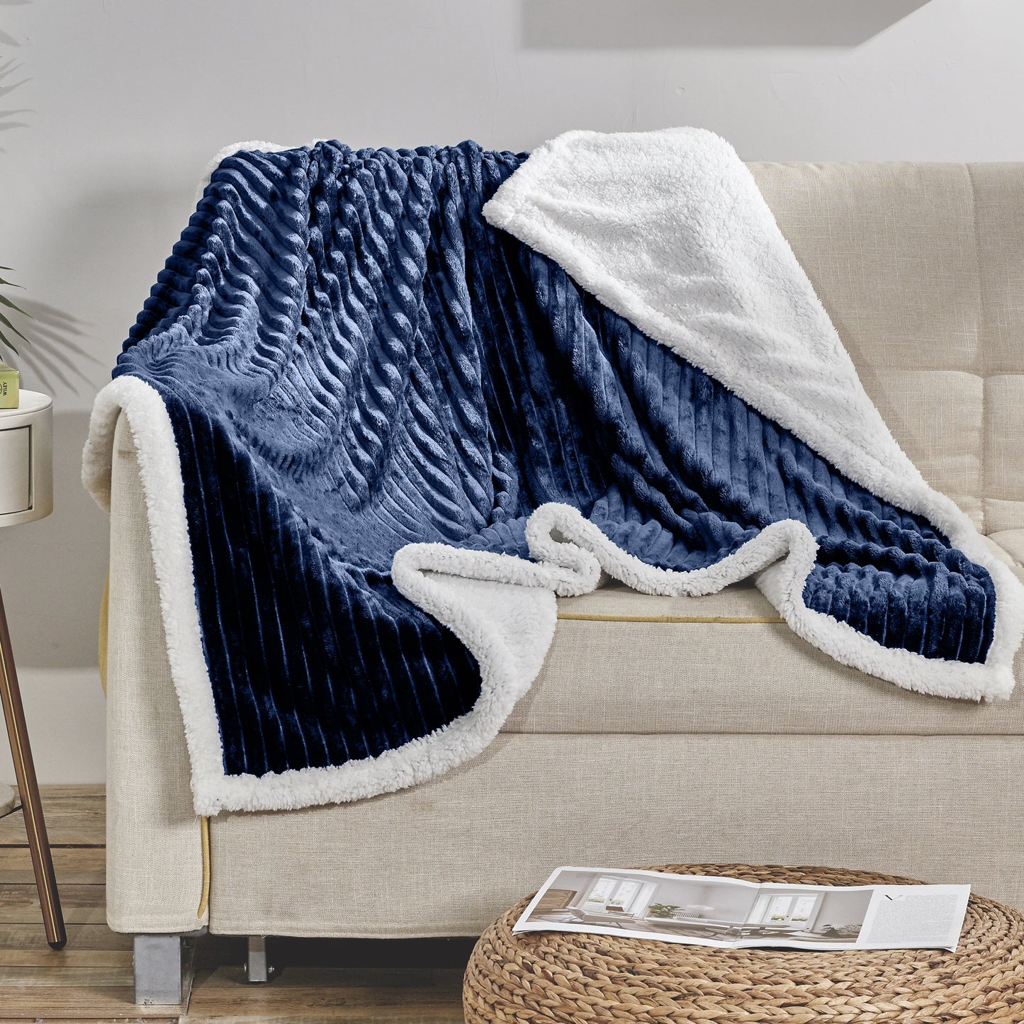 Luxury Bedding Outlet Corduroy Design Sherpa Fleece Blanket