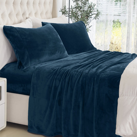Luxury Bedding Outlet 4-Piece Velvet Plush Flannel Bed Sheet Set