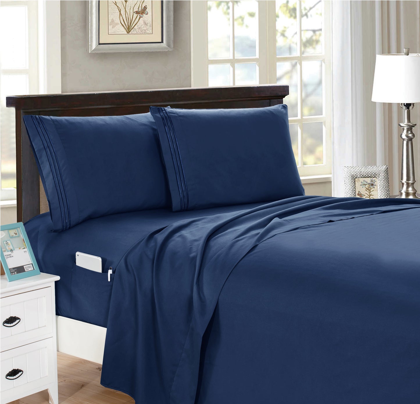 Luxury Bedding Outlet 4 Piece Double Sided Smart Pocket Bed Sheet Set