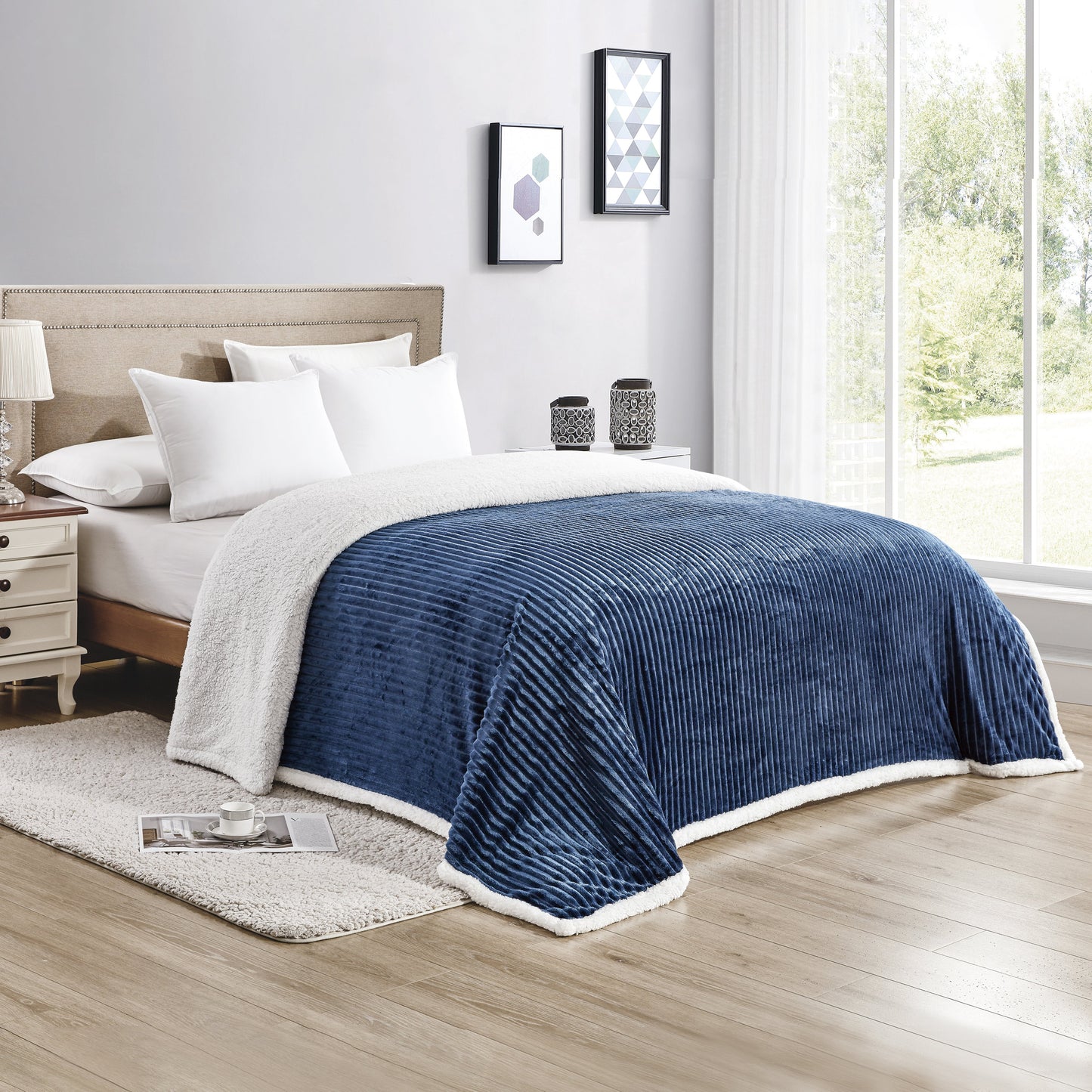 Luxury Bedding Outlet Corduroy Design Sherpa Fleece Blanket
