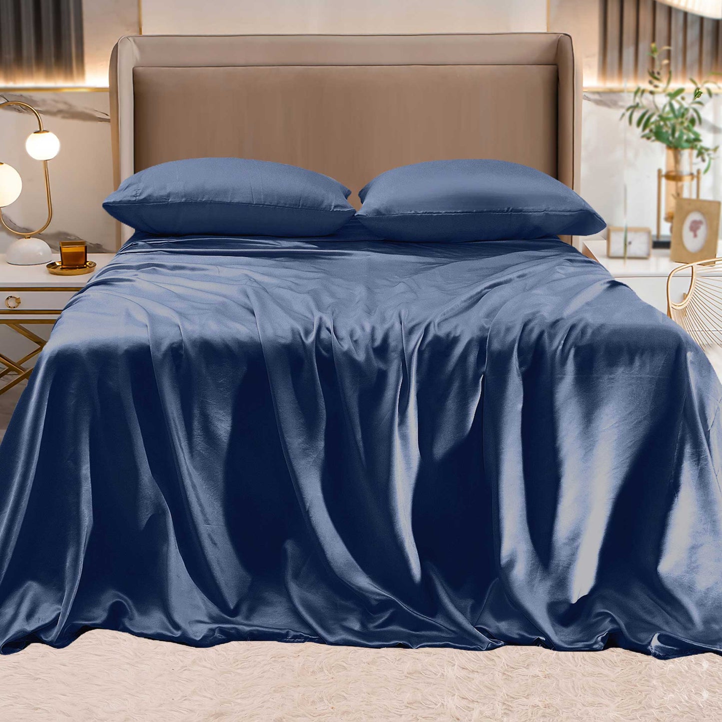 Luxury Bedding Outlet Fine 4-Piece Silky Satin Sheet Set, Bright Shades