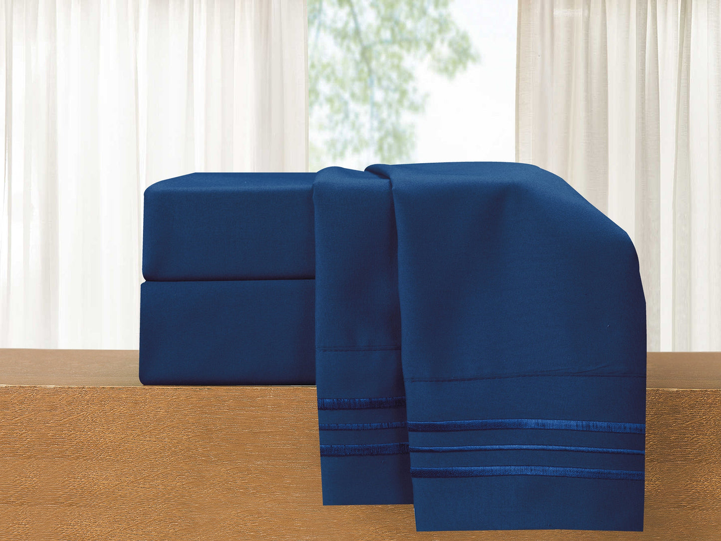 Luxury Bedding Outlet Premium Quality 4-Piece 3-Line Embroidery Sheet Set, Moody Shades