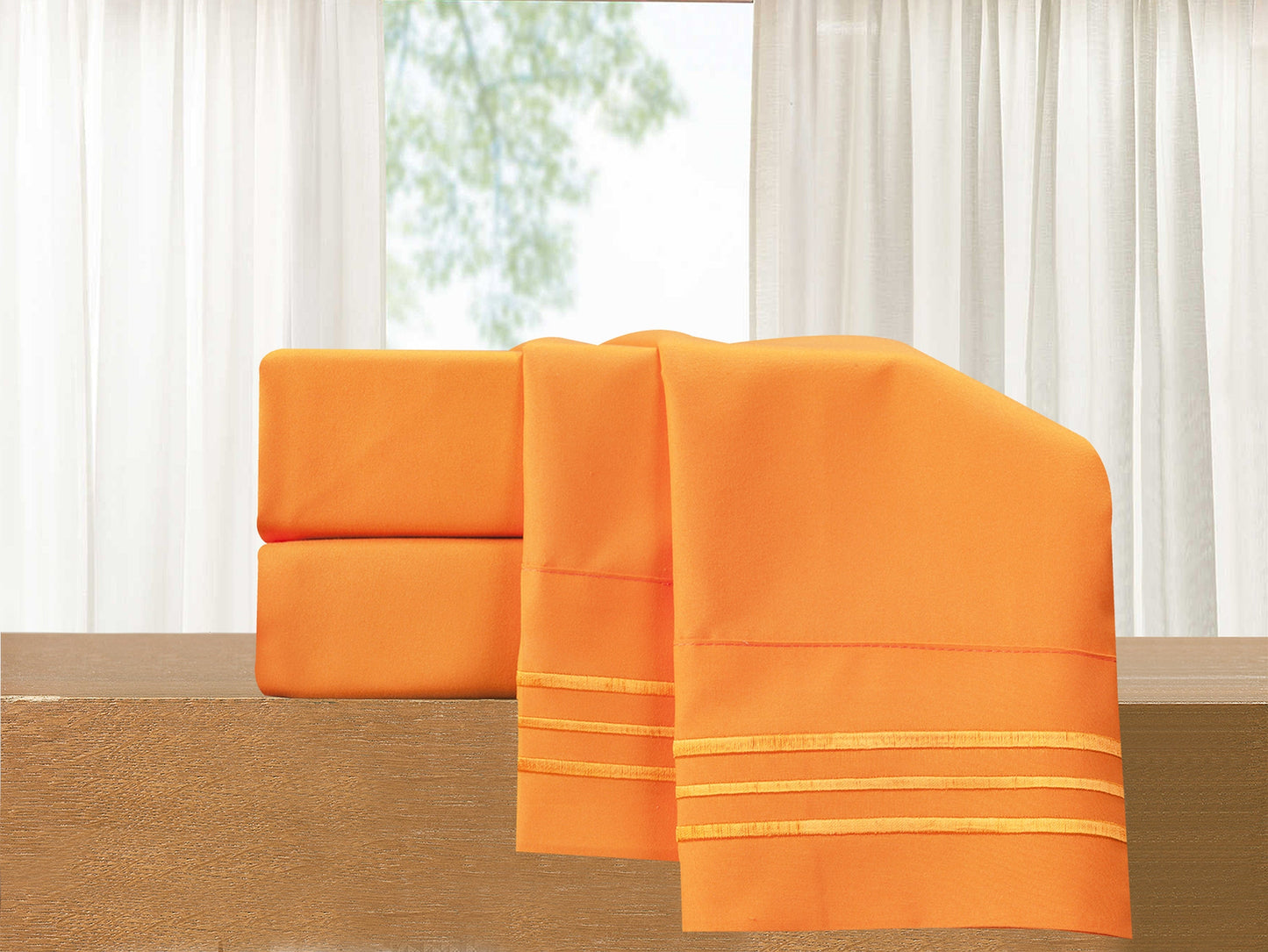 Luxury Bedding Outlet Premium Quality 4-Piece 3-Line Embroidery Sheet Set, Bright Shades