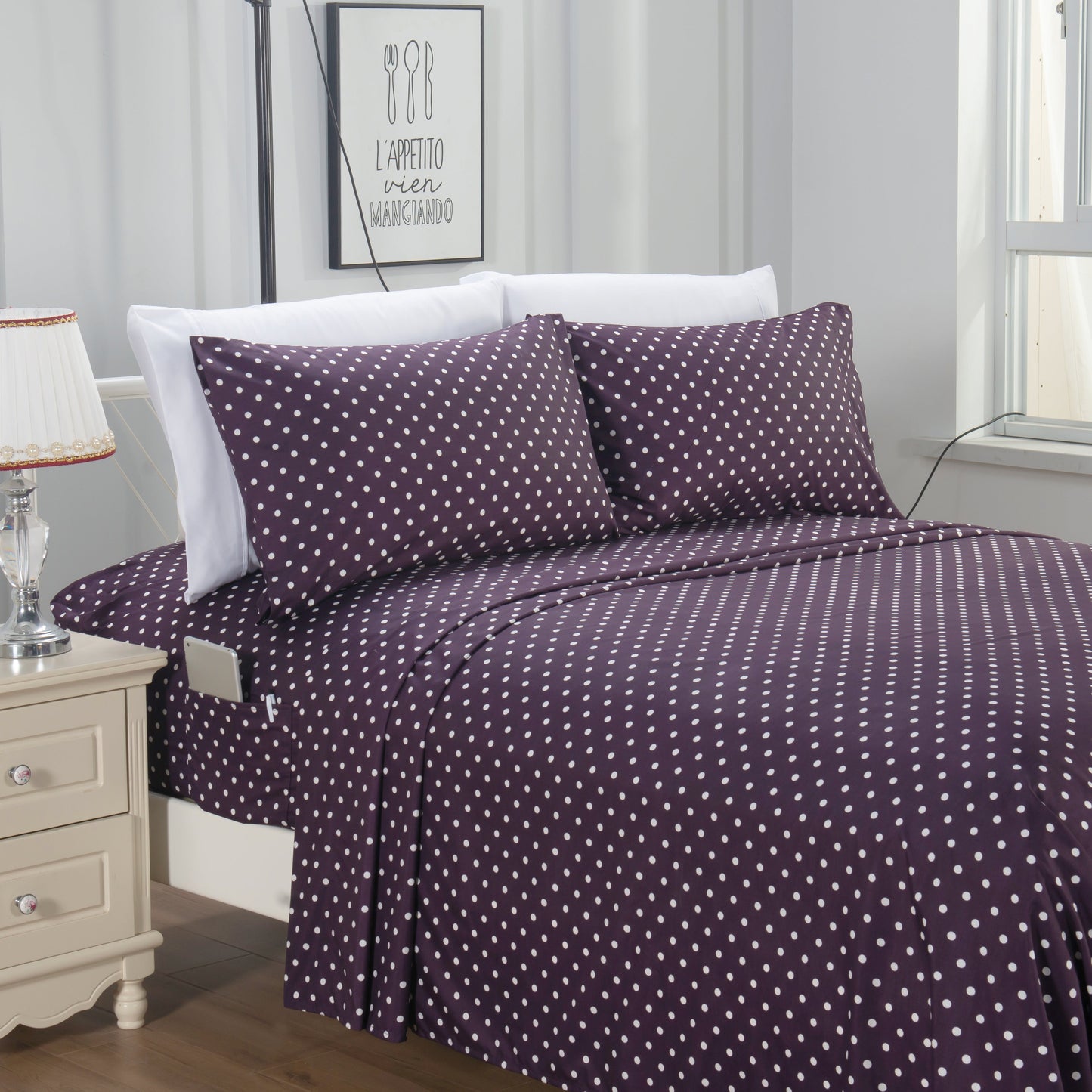 Luxury Bedding Outlet 6-Piece Polka Dot Pattern Sheet Set