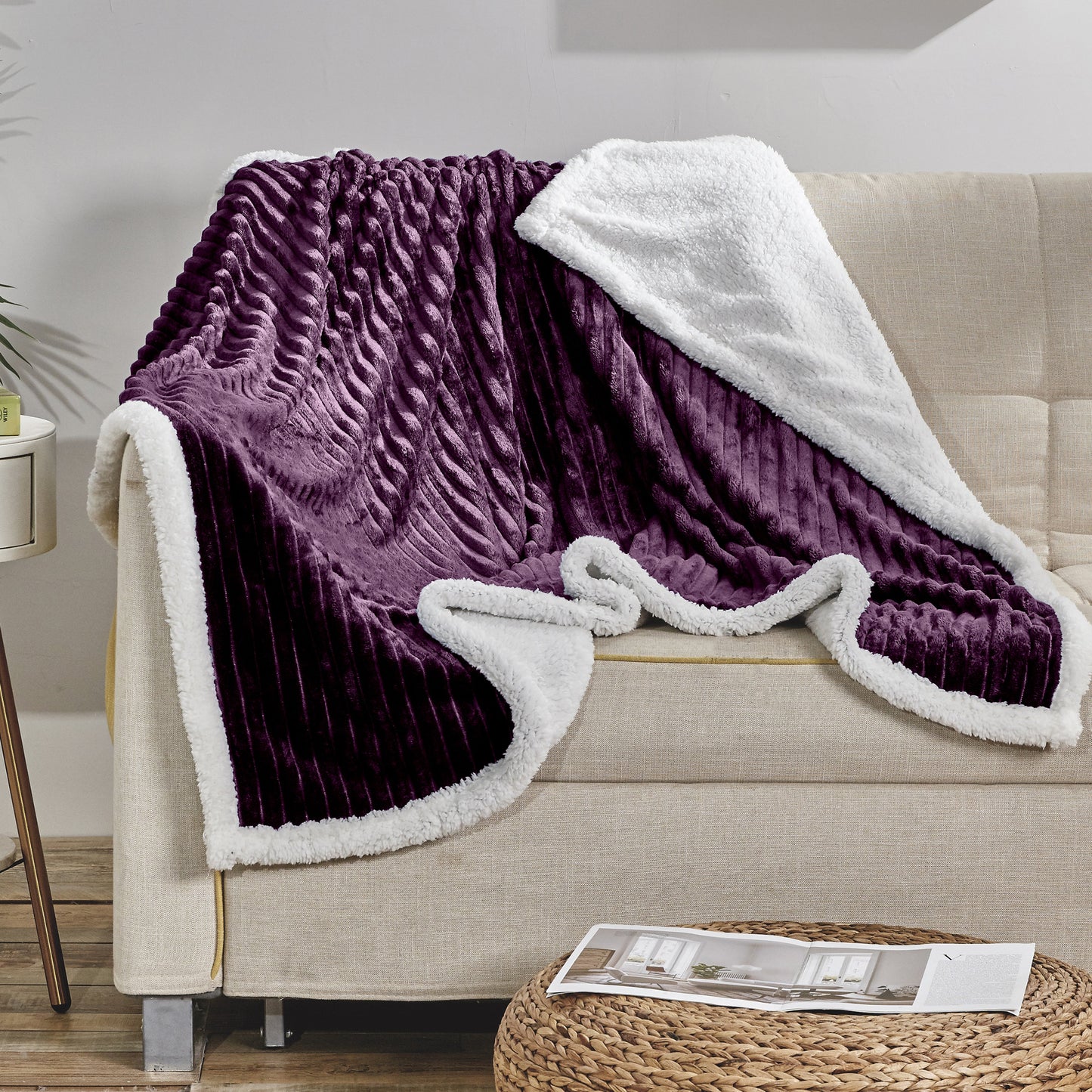 Luxury Bedding Outlet Corduroy Design Sherpa Fleece Blanket