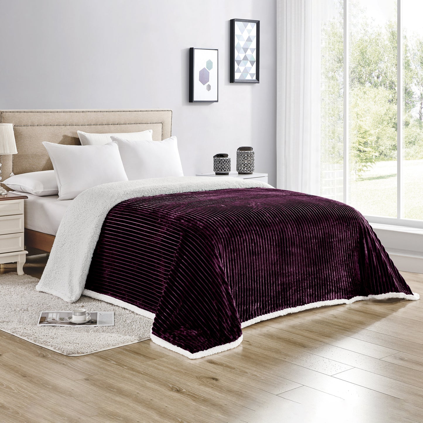 Luxury Bedding Outlet Corduroy Design Sherpa Fleece Blanket