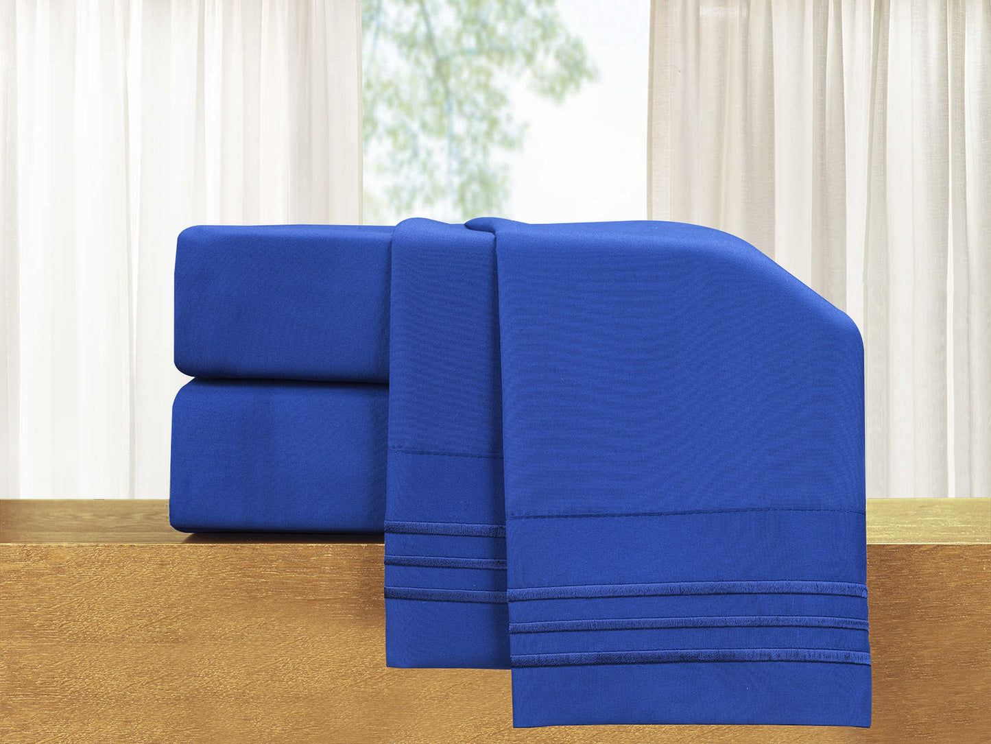 Luxury Bedding Outlet Premium Quality 4-Piece 3-Line Embroidery Sheet Set, Bright Shades