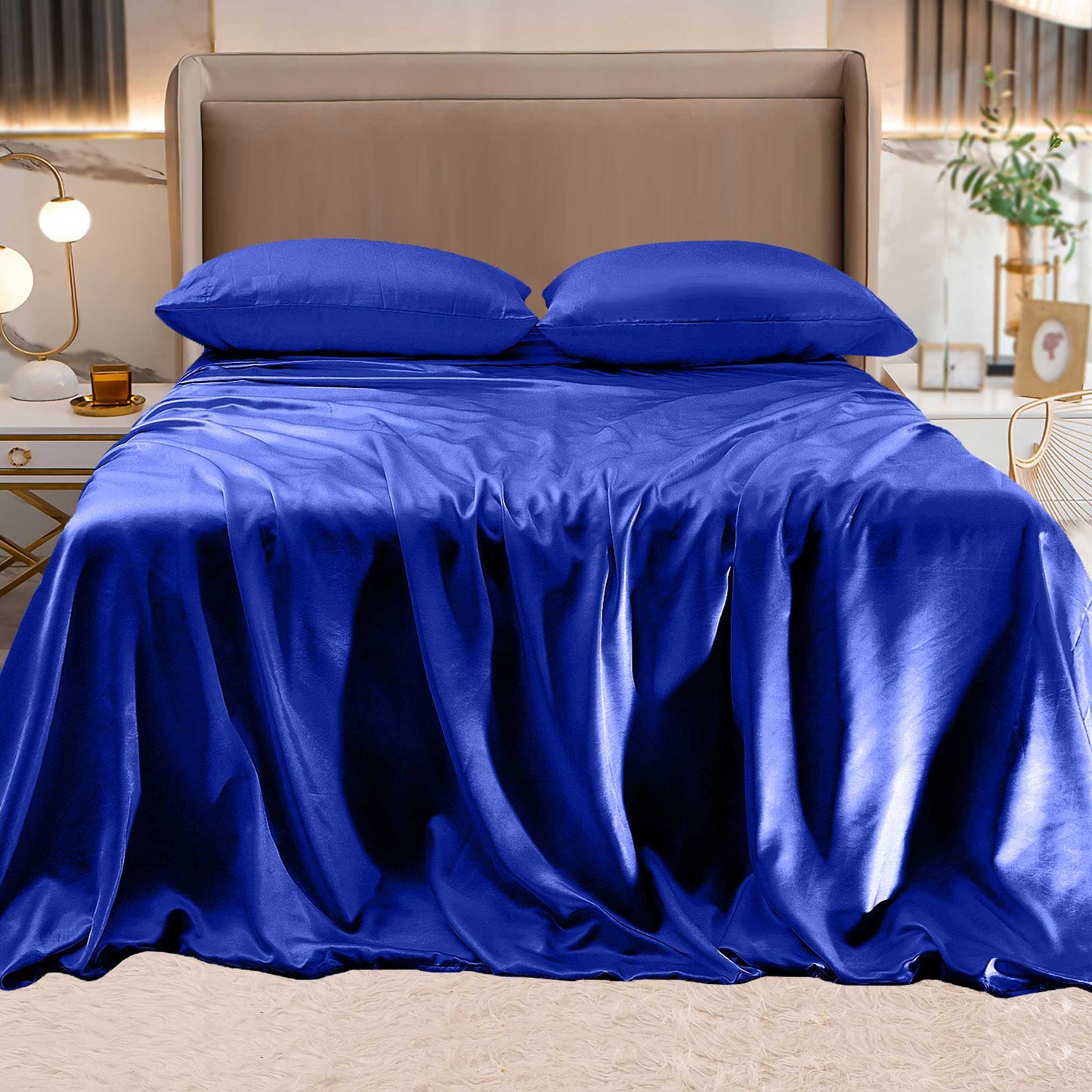 Luxury Bedding Outlet Fine 4-Piece Silky Satin Sheet Set, Moody Shades
