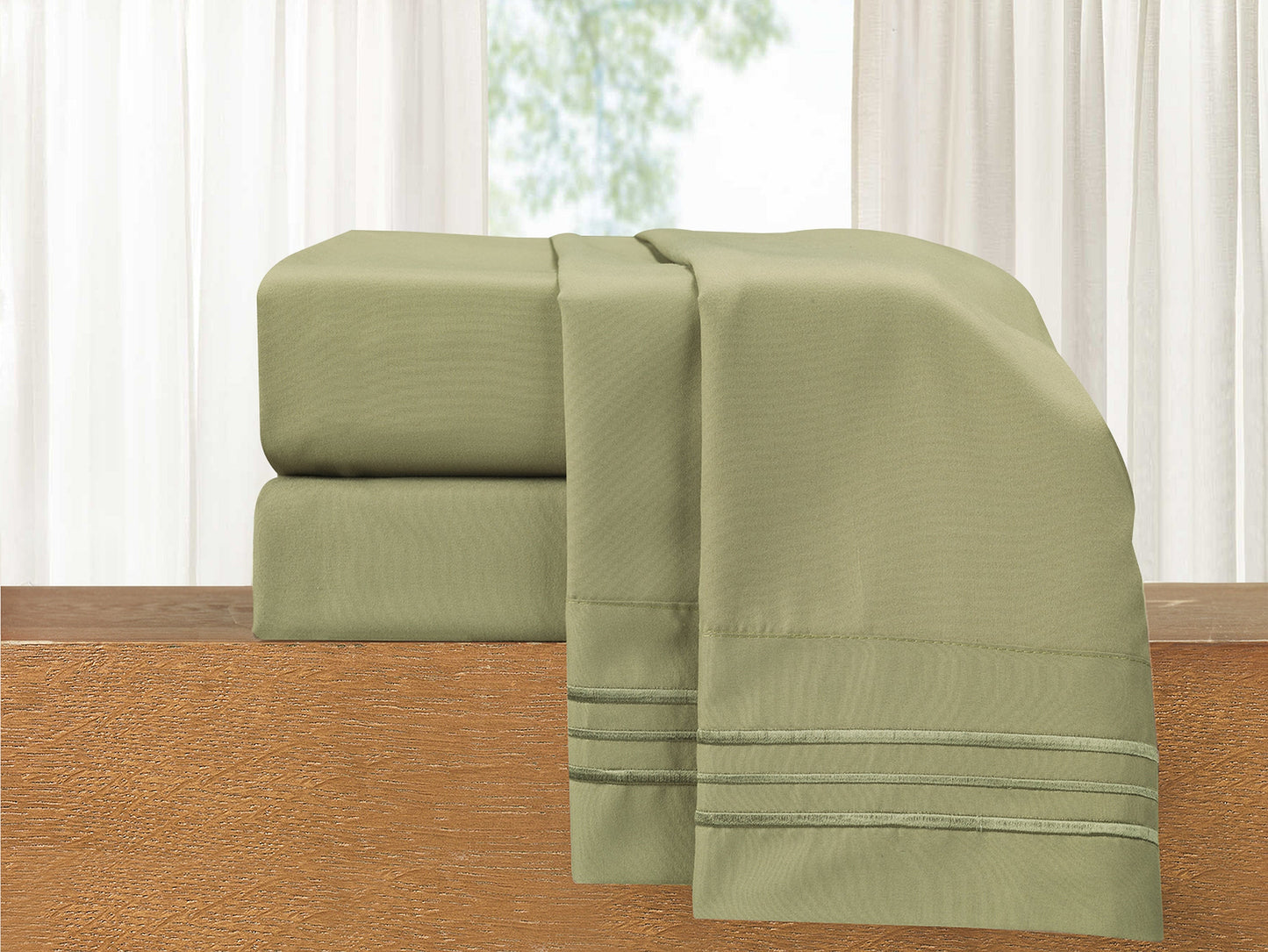 Luxury Bedding Outlet Premium Quality 4-Piece 3-Line Embroidery Sheet Set, Moody Shades