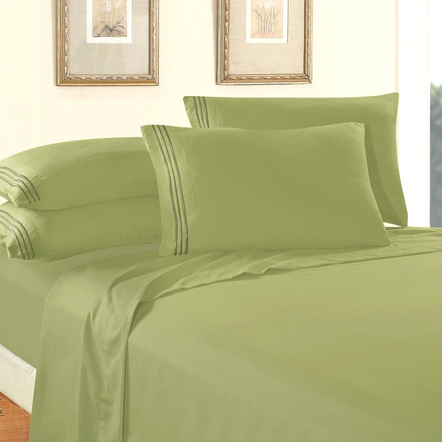 Luxury Bedding Outlet Premium Quality 6-Piece 3-Line Embroidery Sheet Set