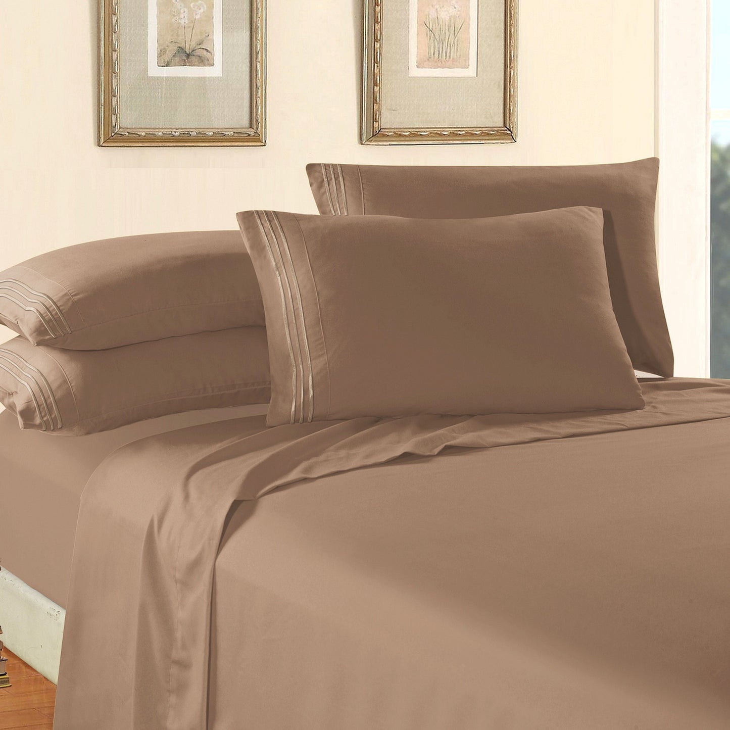 Luxury Bedding Outlet Premium Quality 6-Piece 3-Line Embroidery Sheet Set, Moody Shades