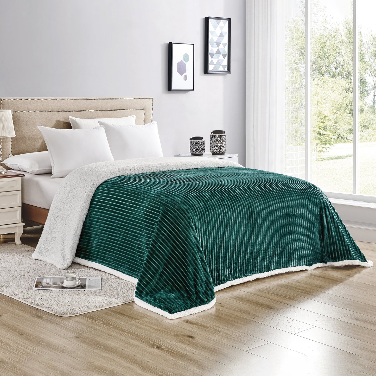 Luxury Bedding Outlet Corduroy Design Sherpa Fleece Blanket