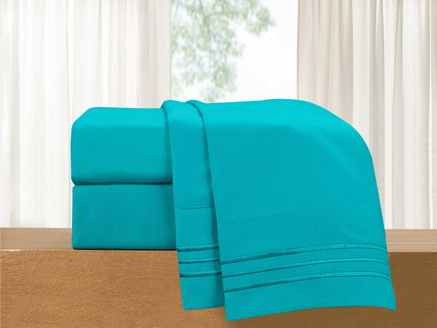 Luxury Bedding Outlet Premium Quality 4-Piece 3-Line Embroidery Sheet Set, Moody Shades