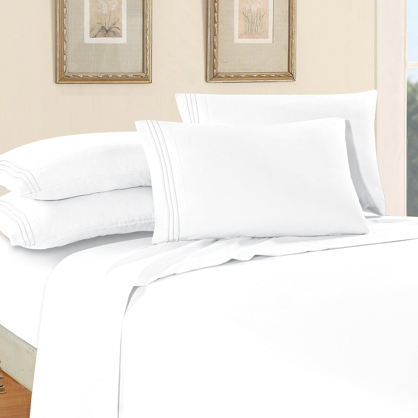 Luxury Bedding Outlet Premium Quality 6-Piece 3-Line Embroidery Sheet Set