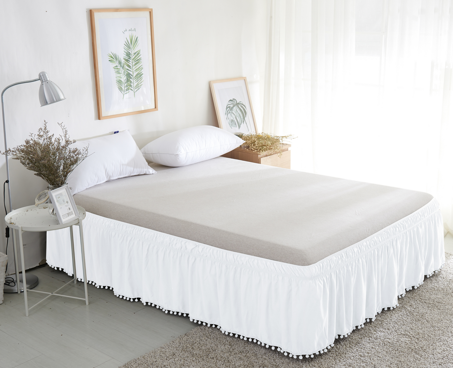 Luxury Bedding Outlet Top-Knot Tassel Pompom Fringe Ruffle Bed Skirt