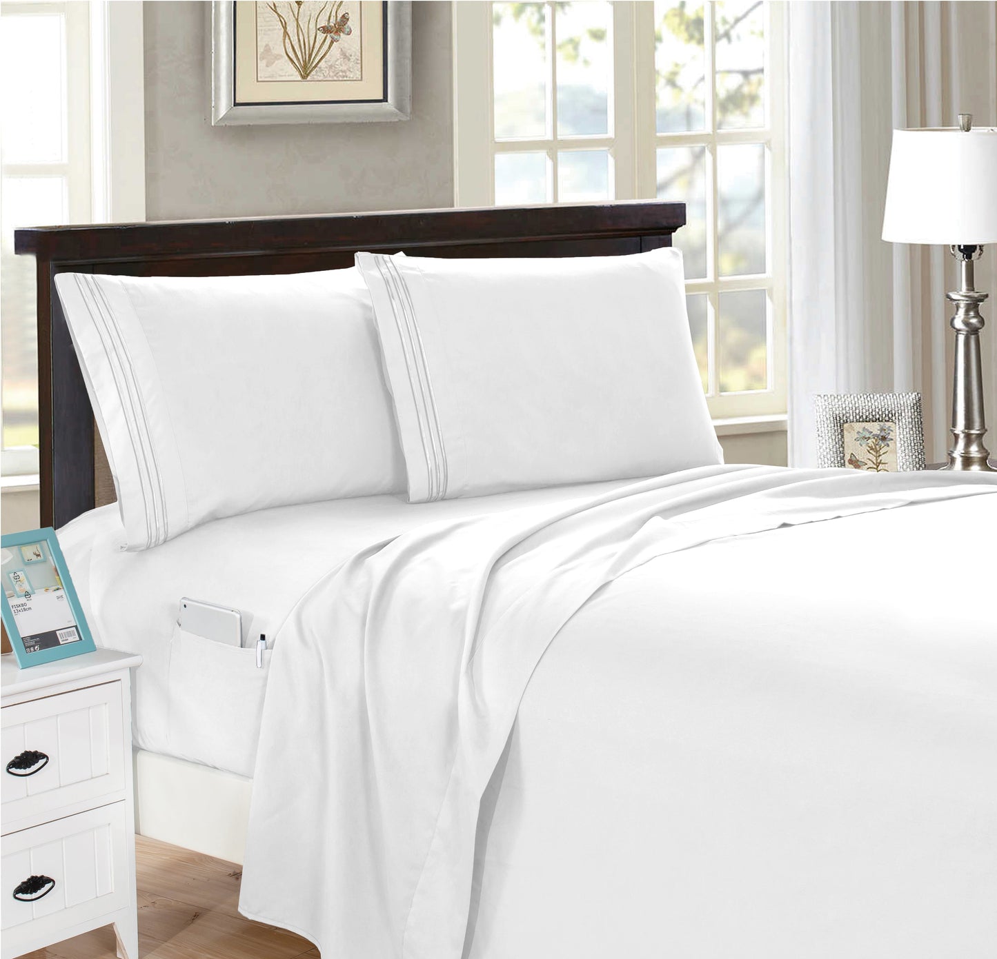 Luxury Bedding Outlet 4 Piece Double Sided Smart Pocket Bed Sheet Set