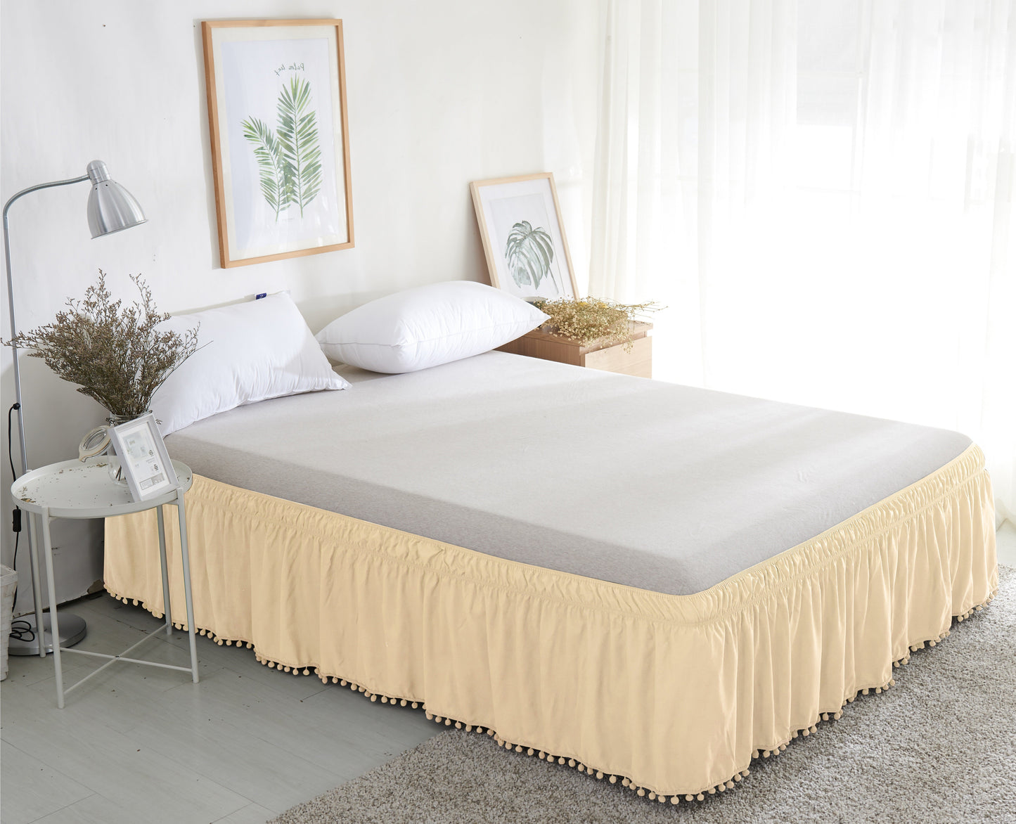 Luxury Bedding Outlet Top-Knot Tassel Pompom Fringe Ruffle Bed Skirt